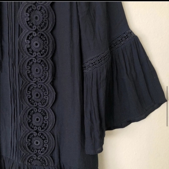 Loft Ruffle and Lace Navy Dress - Picture 4 of 9